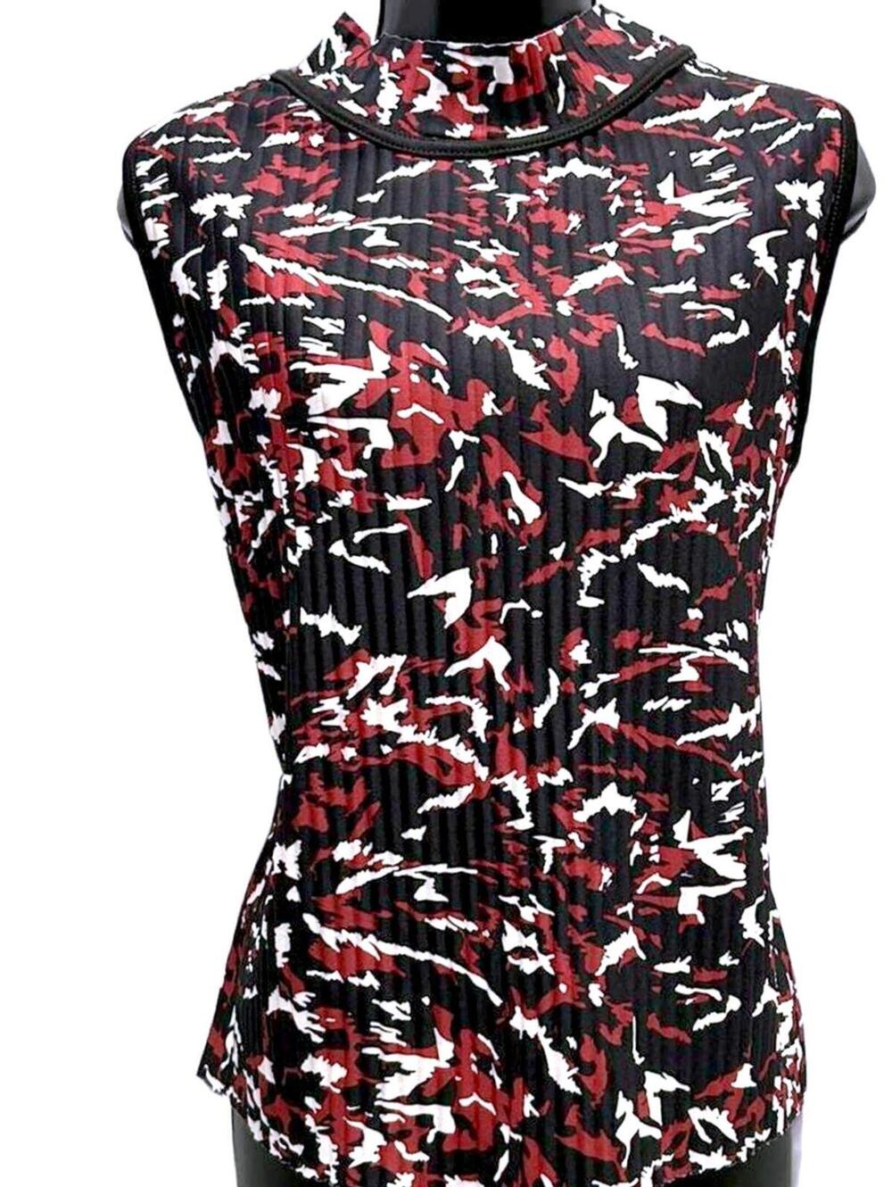 Andrew Marc New York Sleeveless Blouse "Maroon/Black/Ivory" Women's M | NWT